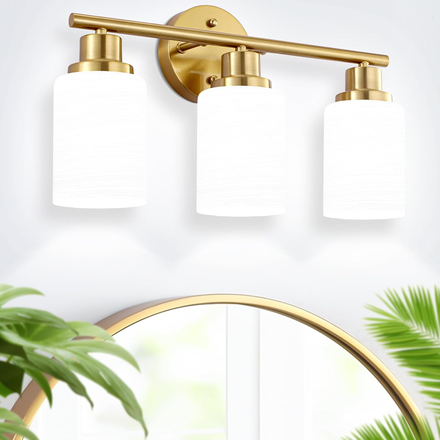 Bathroom Light Fixture Over Mirror, 5-Light Brushed Nickel Vanity Light Fixture, Modern Bathroom Vanity Light Fixture with White Frosted Glass Shade, Bathroom Light for Vanity Mirror, Bedroom - Grand Goldman