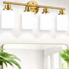 Bathroom Light Fixture Over Mirror, 5-Light Brushed Nickel Vanity Light Fixture, Modern Bathroom Vanity Light Fixture with White Frosted Glass Shade, Bathroom Light for Vanity Mirror, Bedroom - Grand Goldman