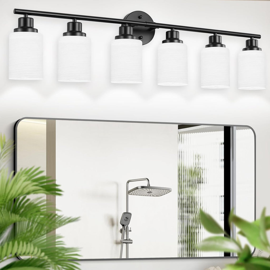 Bathroom Light Fixture Over Mirror, 5-Light Brushed Nickel Vanity Light Fixture, Modern Bathroom Vanity Light Fixture with White Frosted Glass Shade, Bathroom Light for Vanity Mirror, Bedroom - Grand Goldman