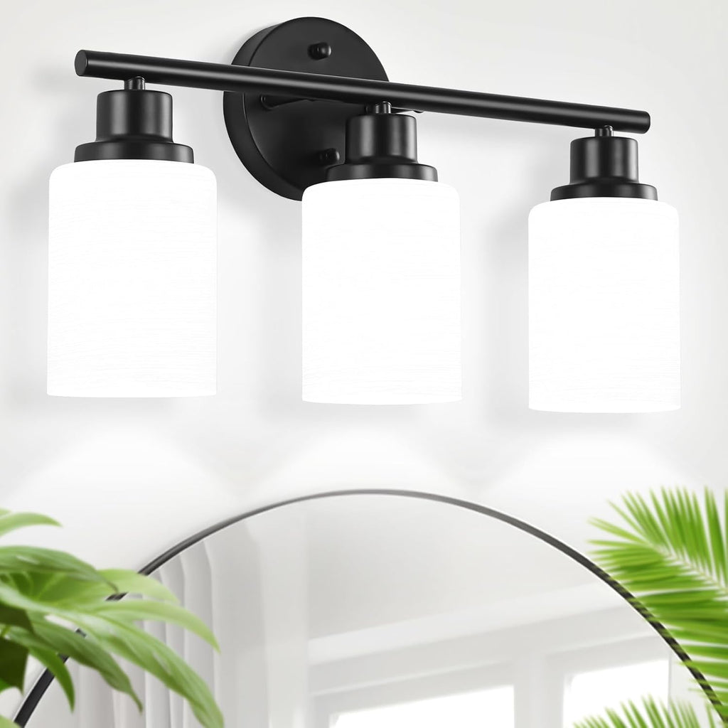 Bathroom Light Fixture Over Mirror, 5-Light Brushed Nickel Vanity Light Fixture, Modern Bathroom Vanity Light Fixture with White Frosted Glass Shade, Bathroom Light for Vanity Mirror, Bedroom - Grand Goldman