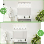 Bathroom Light Fixture Over Mirror, 5-Light Brushed Nickel Vanity Light Fixture, Modern Bathroom Vanity Light Fixture with White Frosted Glass Shade, Bathroom Light for Vanity Mirror, Bedroom - Grand Goldman