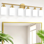 Bathroom Light Fixture Over Mirror, 5-Light Brushed Nickel Vanity Light Fixture, Modern Bathroom Vanity Light Fixture with White Frosted Glass Shade, Bathroom Light for Vanity Mirror, Bedroom - Grand Goldman