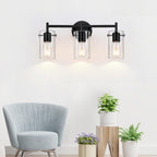 Bathroom Light Fixtures 2023 Upgrade, 3-Light Matte Black Bathroom Vanity Light, Black Bathroom Lights Over Mirror with Clear Glass Shade, Bathroom Wall Sconces for Mirror Bedroom Living Room Hallway - Grand Goldman