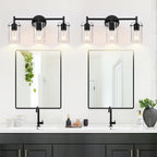 Bathroom Light Fixtures 2023 Upgrade, 3-Light Matte Black Bathroom Vanity Light, Black Bathroom Lights Over Mirror with Clear Glass Shade, Bathroom Wall Sconces for Mirror Bedroom Living Room Hallway - Grand Goldman