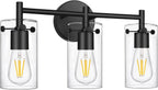Bathroom Light Fixtures 2023 Upgrade, 3-Light Matte Black Bathroom Vanity Light, Black Bathroom Lights Over Mirror with Clear Glass Shade, Bathroom Wall Sconces for Mirror Bedroom Living Room Hallway - Grand Goldman