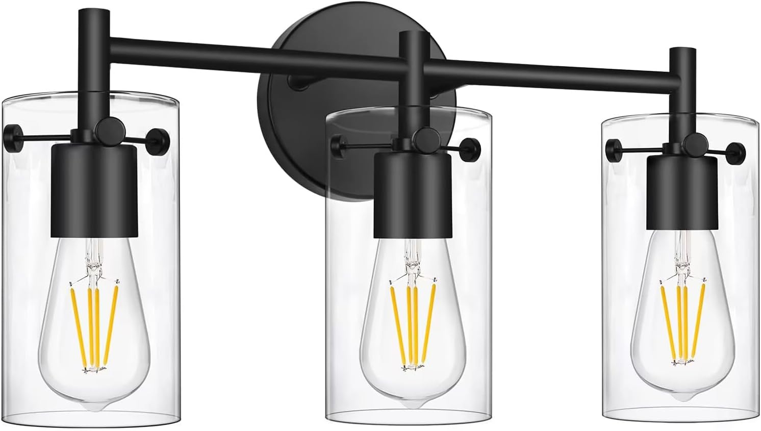 Bathroom Light Fixtures 2023 Upgrade, 3-Light Matte Black Bathroom Vanity Light, Black Bathroom Lights Over Mirror with Clear Glass Shade, Bathroom Wall Sconces for Mirror Bedroom Living Room Hallway - Grand Goldman