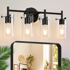 Bathroom Light Fixtures 2023 Upgrade, 3-Light Matte Black Bathroom Vanity Light, Black Bathroom Lights Over Mirror with Clear Glass Shade, Bathroom Wall Sconces for Mirror Bedroom Living Room Hallway - Grand Goldman