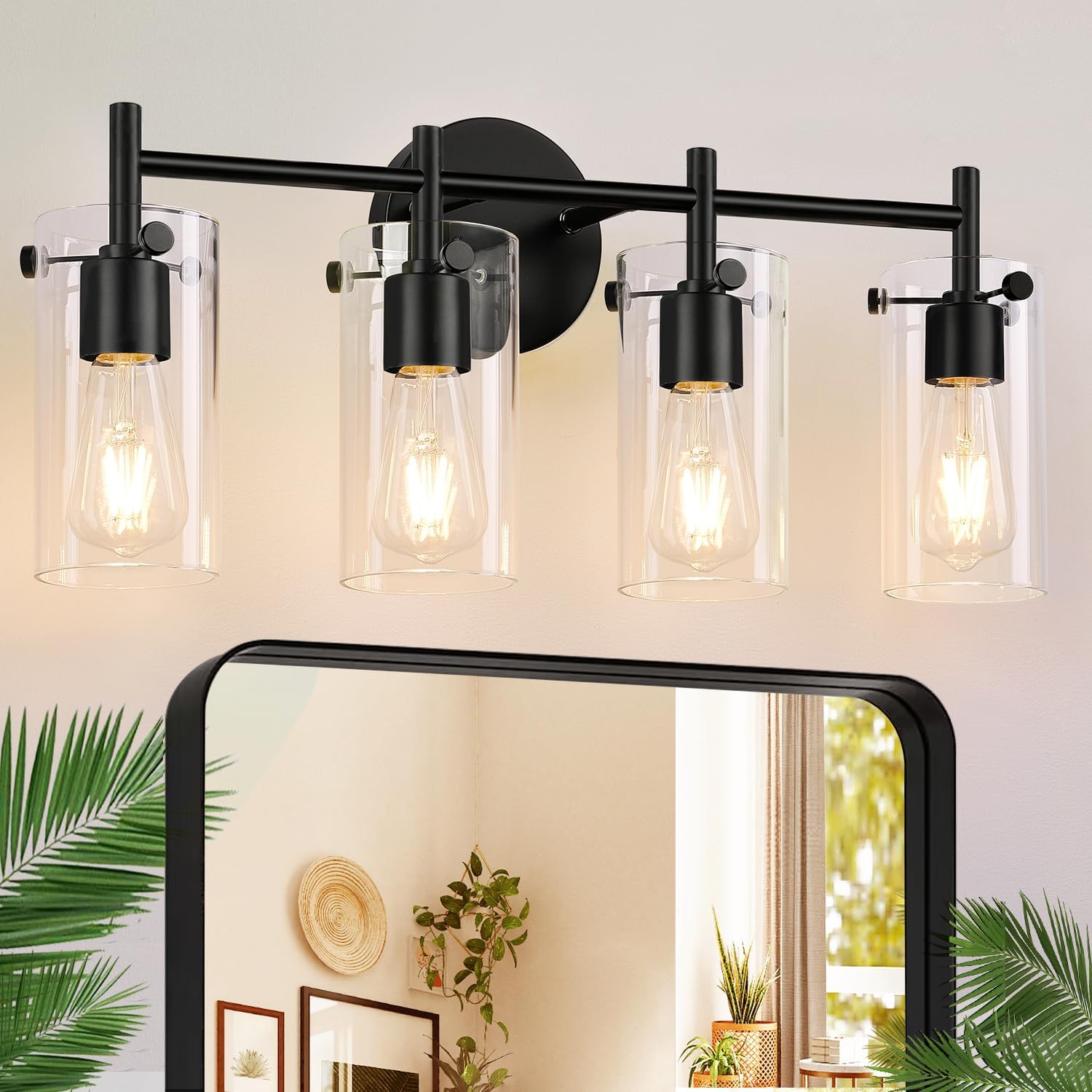 Bathroom Light Fixtures 2023 Upgrade, 3-Light Matte Black Bathroom Vanity Light, Black Bathroom Lights Over Mirror with Clear Glass Shade, Bathroom Wall Sconces for Mirror Bedroom Living Room Hallway - Grand Goldman