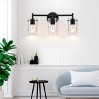 Bathroom Light Fixtures 2023 Upgrade, 3-Light Matte Black Bathroom Vanity Light, Black Bathroom Lights Over Mirror with Clear Glass Shade, Bathroom Wall Sconces for Mirror Bedroom Living Room Hallway - Grand Goldman