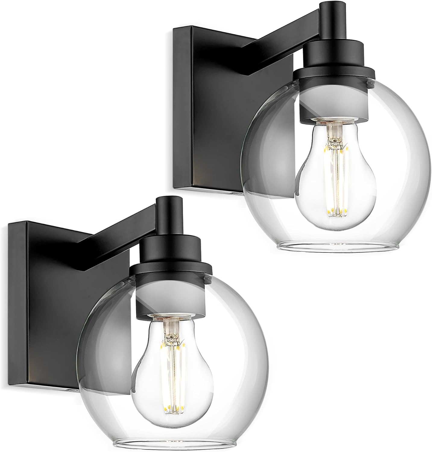 Bathroom Light Fixtures, 3-Light Matte Black Vanity Light, Modern Wall Sconces with Clear Glass Globe Shade, Bathroom Wall Lights for Mirror Kitchen Bedroom Hallway, VL195-MB-3 - Grand Goldman