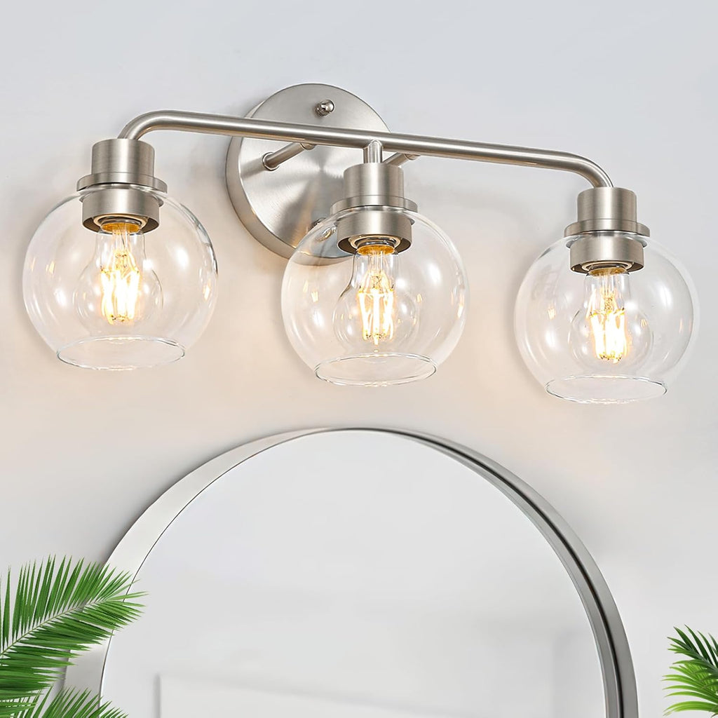 Bathroom Light Fixtures Gold Vanity Light 3 Light Wall Sconces Lighting Brushed Brass Lights with Clear Globe Glass Shades Bath Wall Lamp for Mirror Kitchen Living Room Bedroom Hallway - Grand Goldman