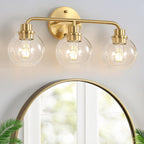 Bathroom Light Fixtures Gold Vanity Light 3 Light Wall Sconces Lighting Brushed Brass Lights with Clear Globe Glass Shades Bath Wall Lamp for Mirror Kitchen Living Room Bedroom Hallway - Grand Goldman