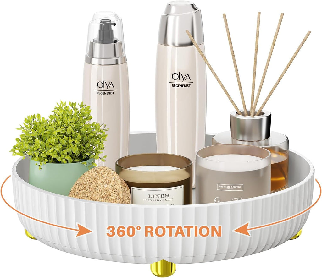 Bathroom Organizers and Storage - Rotating Makeup Organizer Tray for Perfume,Skincare,Cosmetics and Bathroom Storage,Lazy Susan Organizer,White - Grand Goldman