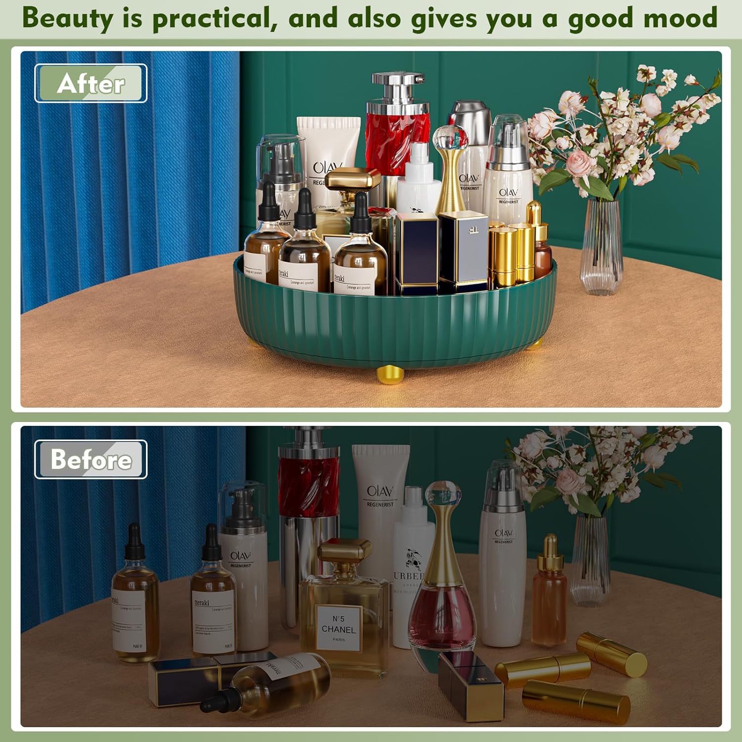 Bathroom Organizers and Storage - Rotating Makeup Organizer Tray for Perfume,Skincare,Cosmetics and Bathroom Storage,Lazy Susan Organizer,White - Grand Goldman