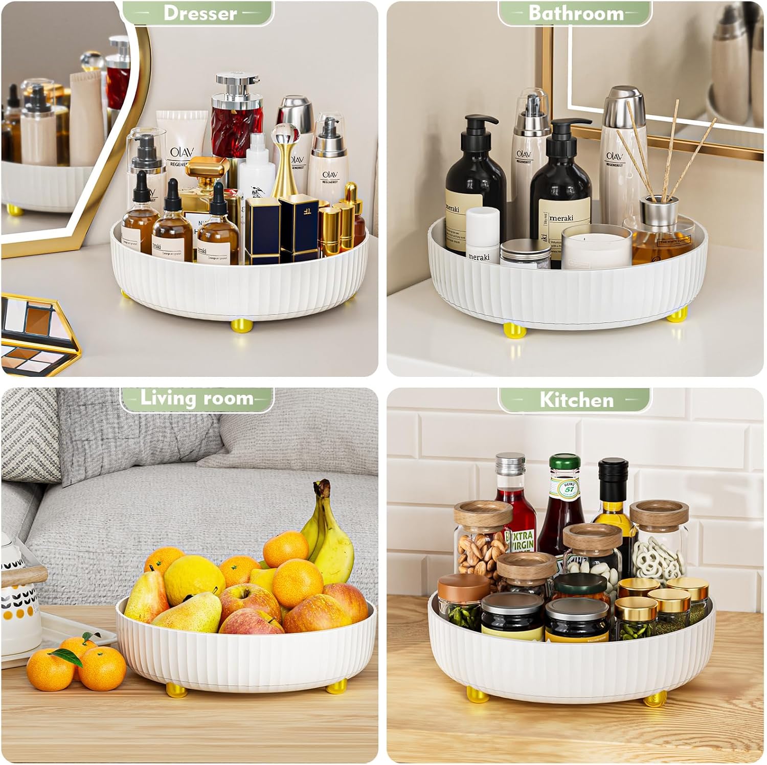 Bathroom Organizers and Storage - Rotating Makeup Organizer Tray for Perfume,Skincare,Cosmetics and Bathroom Storage,Lazy Susan Organizer,White - Grand Goldman