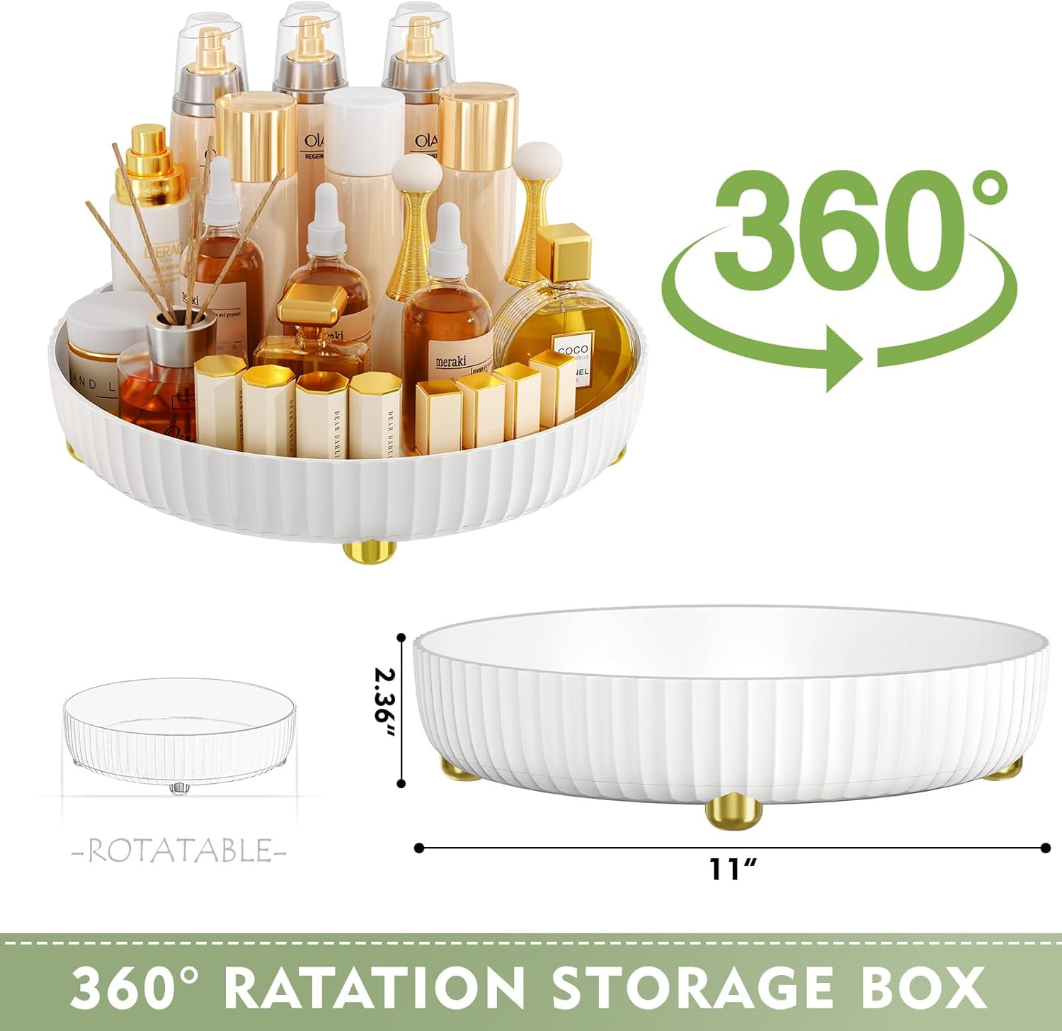 Bathroom Organizers and Storage - Rotating Makeup Organizer Tray for Perfume,Skincare,Cosmetics and Bathroom Storage,Lazy Susan Organizer,White - Grand Goldman