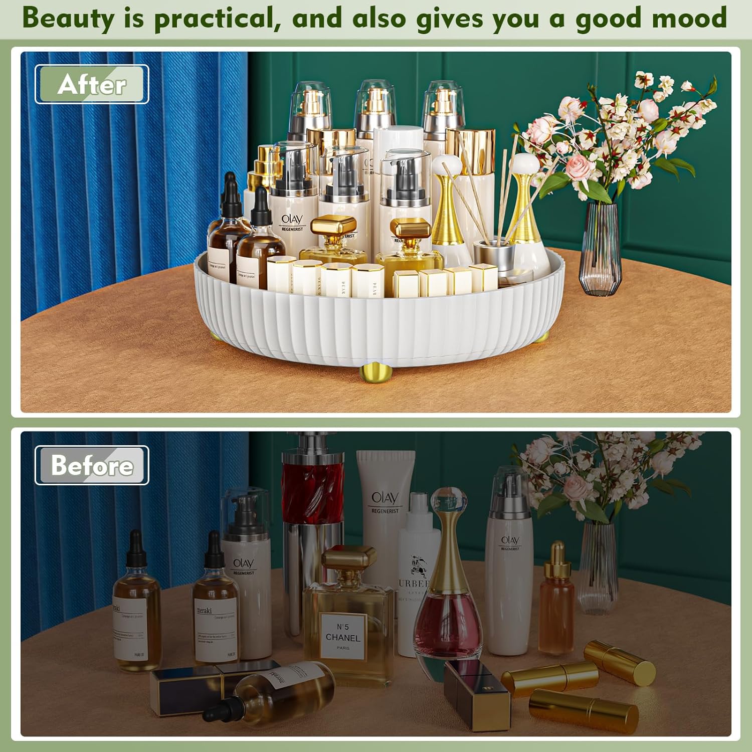 Bathroom Organizers and Storage - Rotating Makeup Organizer Tray for Perfume,Skincare,Cosmetics and Bathroom Storage,Lazy Susan Organizer,White - Grand Goldman