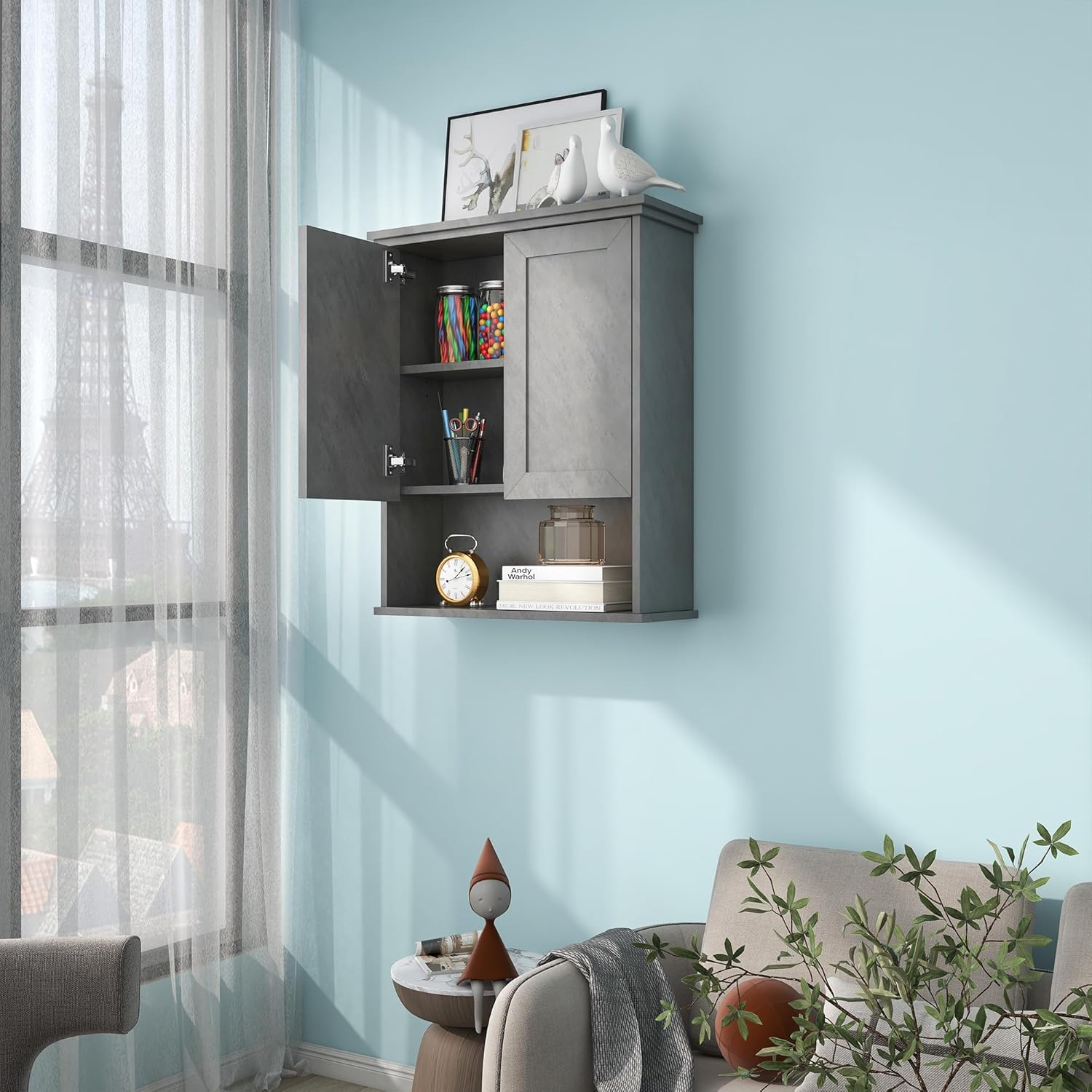 Bathroom Wall Cabinet Over Toilet Storage Cabinets 25x30 in Above Toilet Wood Medicine Cabinets for Bathroom Wall Mounted Cabinet with 2 Door & Adjustable Shelf Texture Grey - Grand Goldman