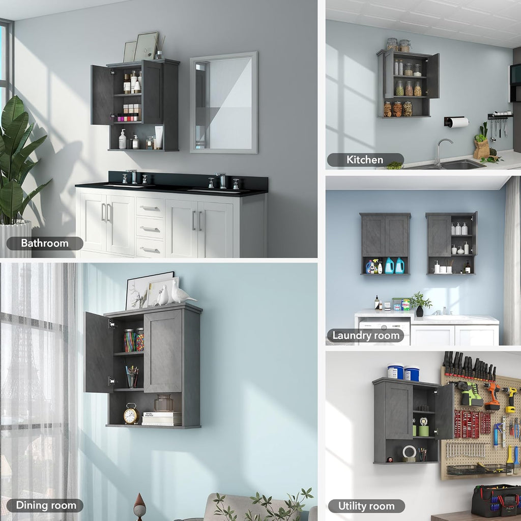 Bathroom Wall Cabinet Over Toilet Storage Cabinets 25x30 in Above Toilet Wood Medicine Cabinets for Bathroom Wall Mounted Cabinet with 2 Door & Adjustable Shelf Texture Grey - Grand Goldman