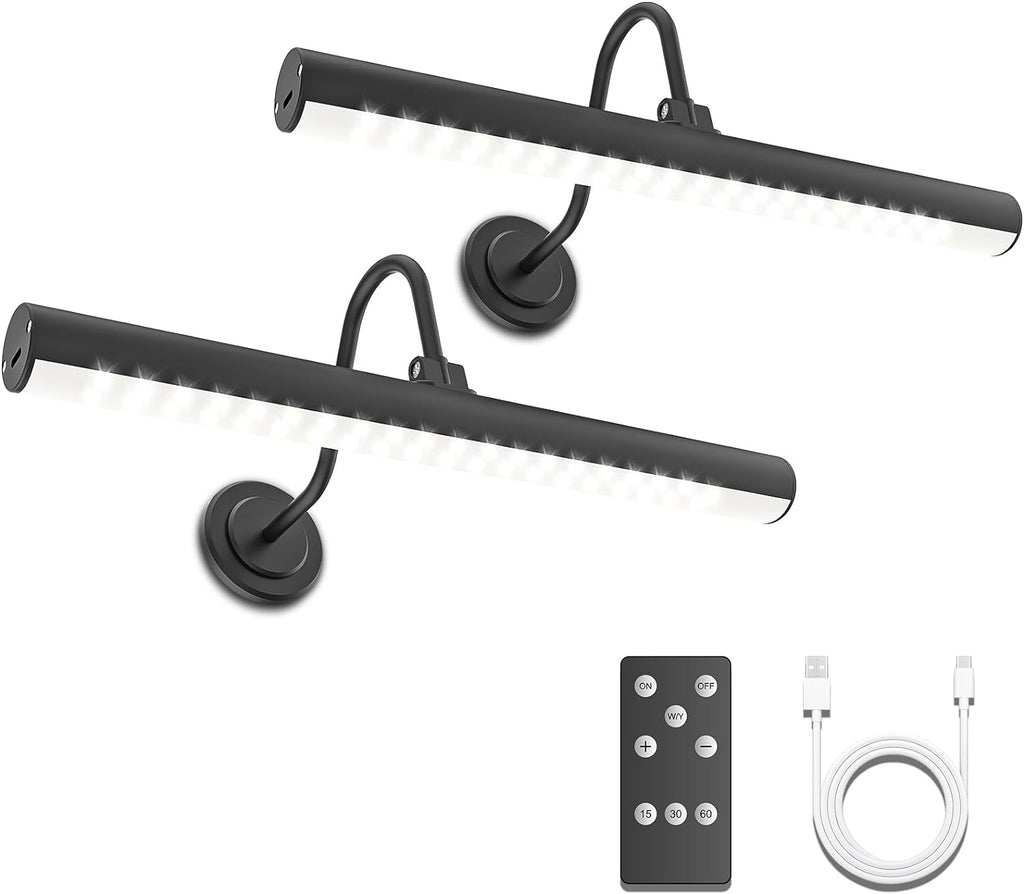 Battery Operated Black Wireless Picture Light - Remote Control, Adjustable Brightness, and Color Temperature - Illuminate Paintings, Photographs, and Wall Art with Style. - Grand Goldman
