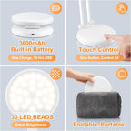 Battery Operated Lamp Rechargeable Lamp Foldable+Portable Light,9 Brightness Dimmable Cordless Lamp Rechargeable Light Wireless Lamp Mini Lamp,Cordless Lamps Rechargeable Cordless Table Lamp USB Light - Grand Goldman