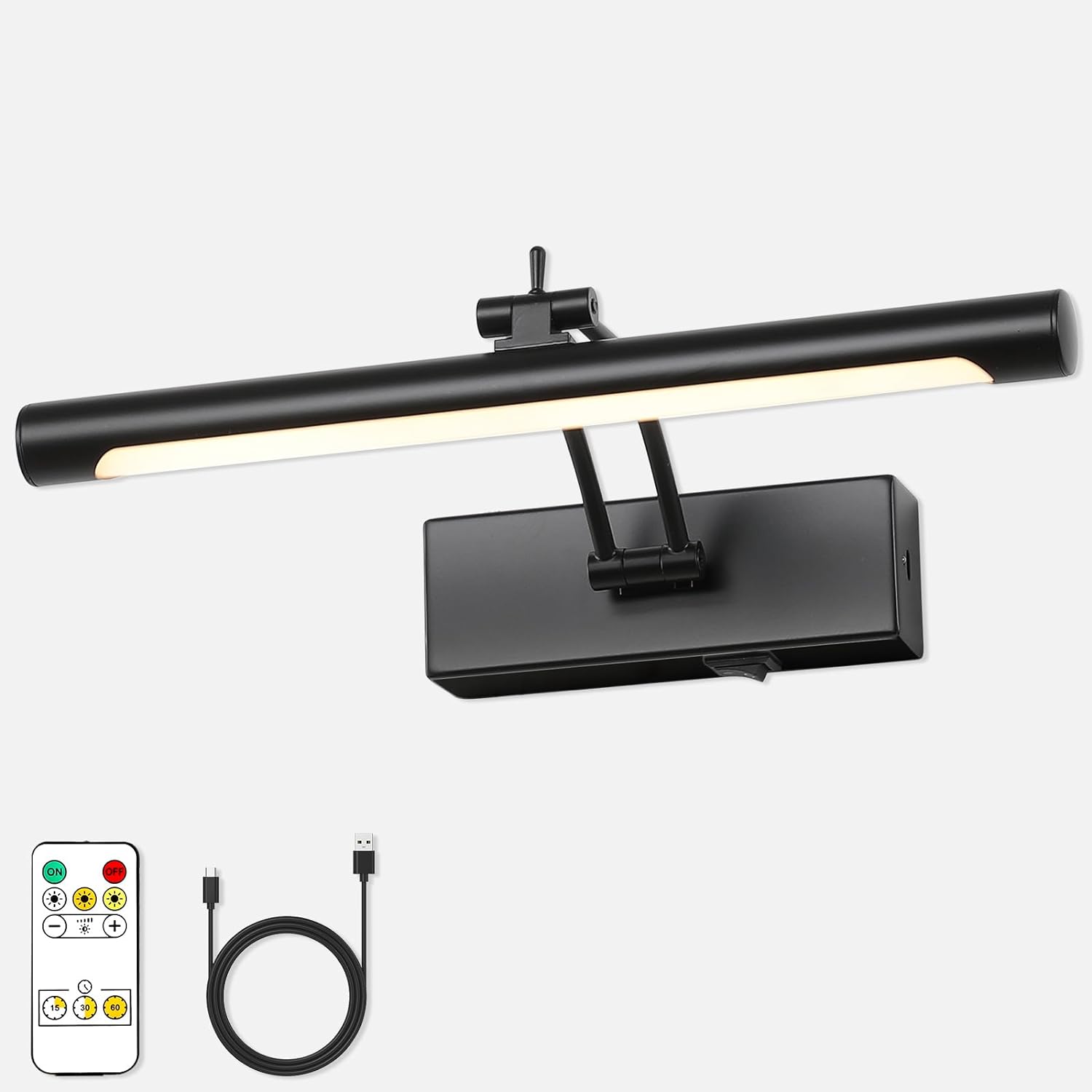 Battery Operated Picture Lights with Remote and Timer,Wireless Art Light for Paintings with Adjustable Swing Arm Gold Gallery Lights 12in Rechargeable Wall Sconce - Grand Goldman