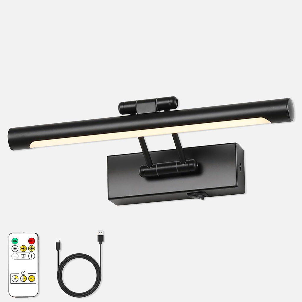 Battery Operated Picture Lights with Remote and Timer,Wireless Art Light for Paintings with Adjustable Swing Arm Gold Gallery Lights 12in Rechargeable Wall Sconce - Grand Goldman