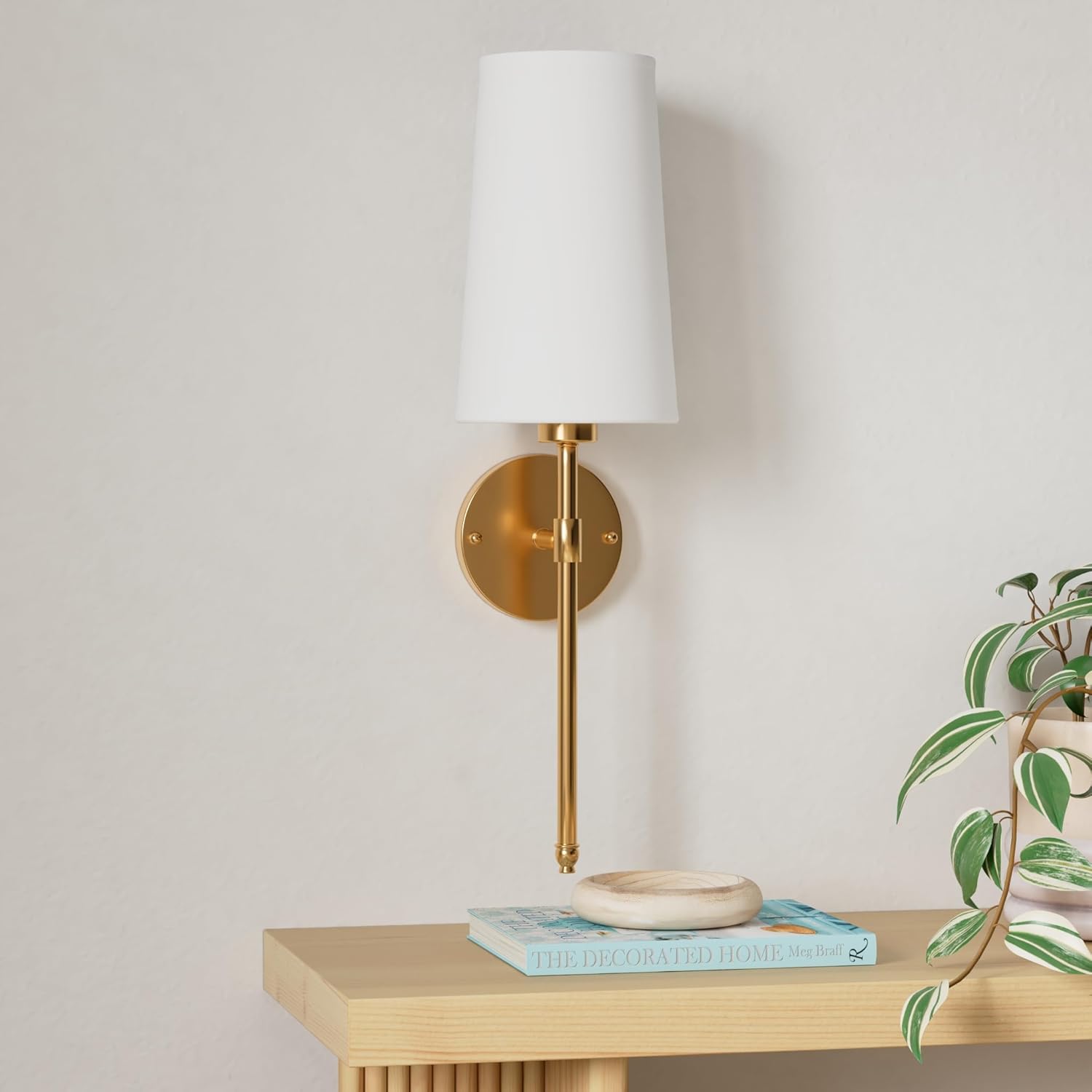 Battery Operated Wall Sconce Light with Remote Control, Dimmable Set of 2 White Fabric Shade, Indoor Wireless Lamp For Bedroom Living Room, Bulb Included ( - Grand Goldman