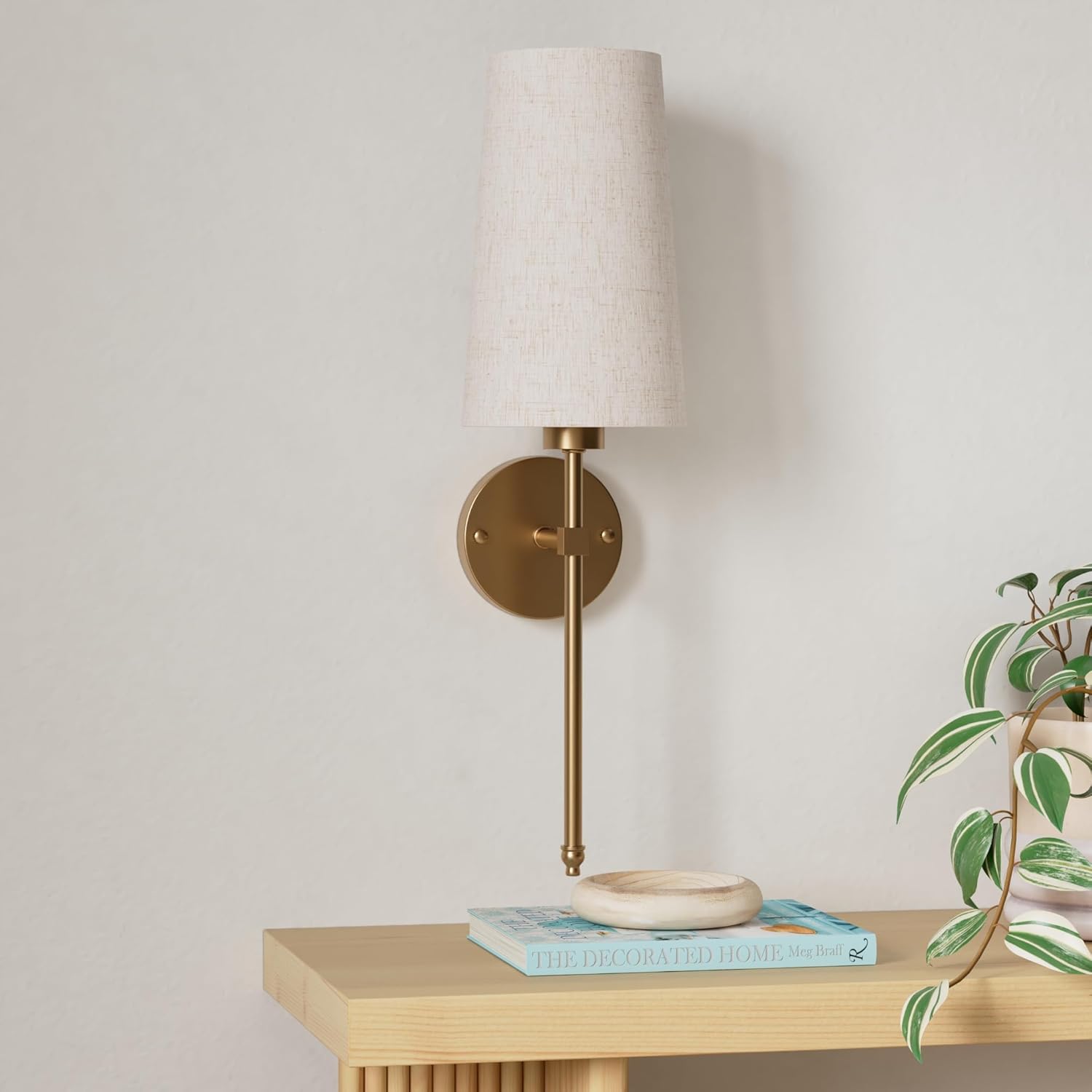 Battery Operated Wall Sconce Set Of Two with Remote Control, Indoor Not Hardwired Dimmable Battery Operated Wall Sconce Light Fixture with Fabric Linen Shade For Bedroom Living Room, Bulb Included ( C - Grand Goldman