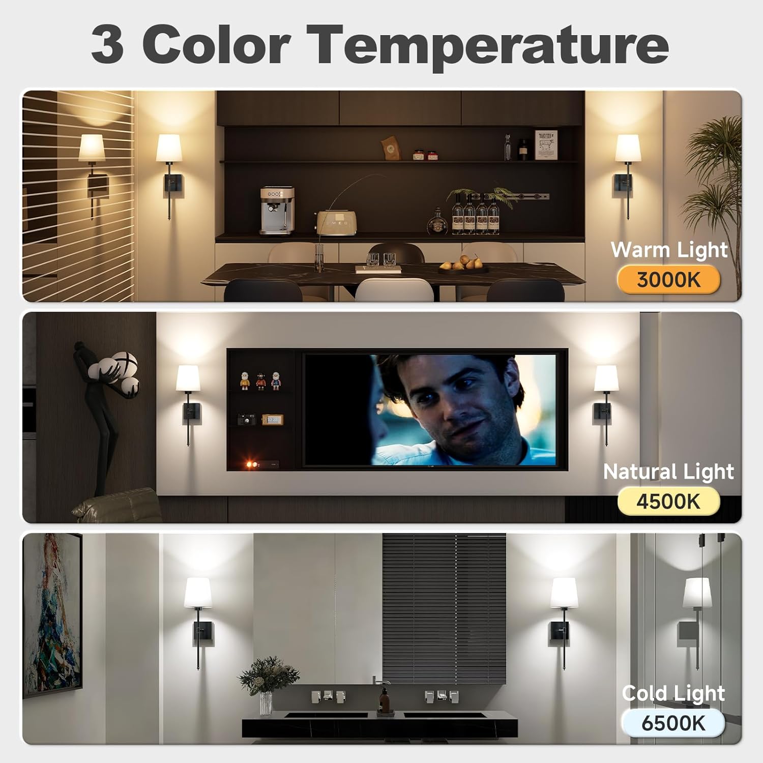 Battery Operated Wall Sconce Set of 2, Black Rechargeable Wall Sconce with Detachable Bulbs and Fabric Shade, Dimmable Sconce Wall Decor Lights with Remote for Bedroom, Living Room, Entryway - Grand Goldman