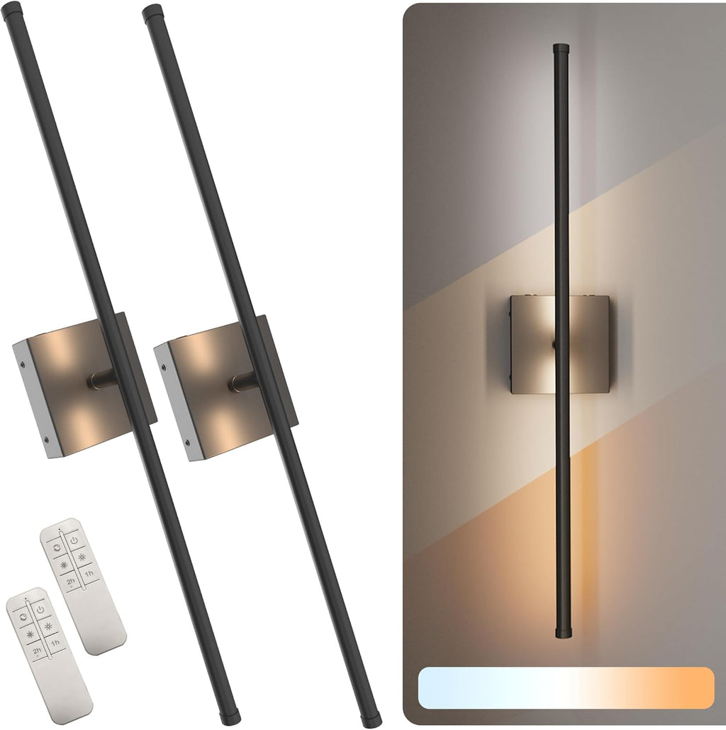 Battery Operated Wall Sconce Set of Two - 15600 mAh Battery with Adjustable Brightness & Tone - 6W Battery Sconces with Remote & Touch Control - Up to 80 Hours - 26.5 in (67 cm) | Gold - 2 Pack - Grand Goldman