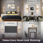 Battery Operated Wall Sconce Set of Two - 15600 mAh Battery with Adjustable Brightness & Tone - 6W Battery Sconces with Remote & Touch Control - Up to 80 Hours - 26.5 in (67 cm) | Gold - 2 Pack - Grand Goldman