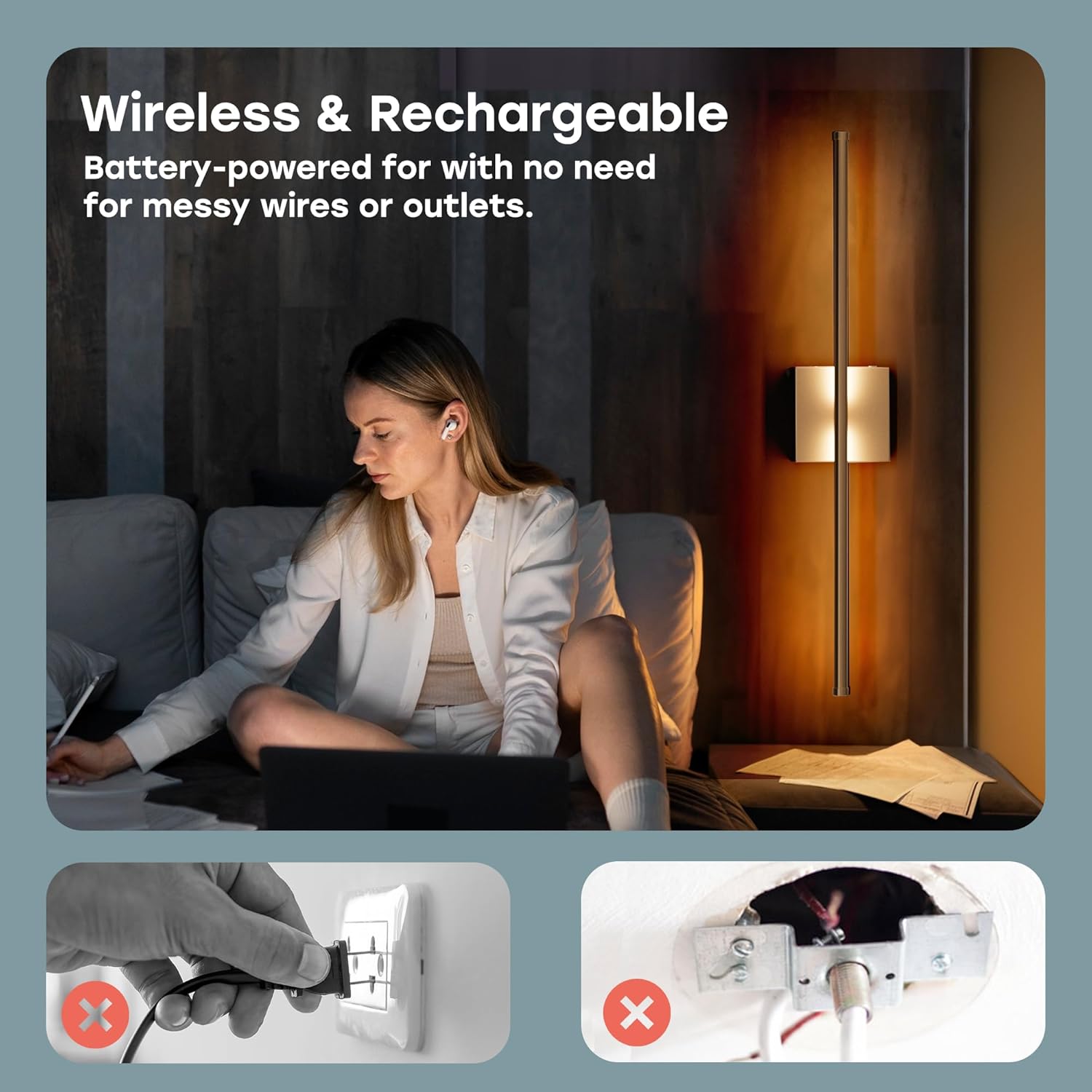 Battery Operated Wall Sconce Set of Two - 15600 mAh Battery with Adjustable Brightness & Tone - 6W Battery Sconces with Remote & Touch Control - Up to 80 Hours - 26.5 in (67 cm) | Gold - 2 Pack - Grand Goldman