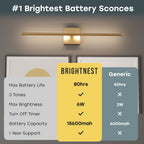 Battery Operated Wall Sconce Set of Two - 15600 mAh Battery with Adjustable Brightness & Tone - 6W Battery Sconces with Remote & Touch Control - Up to 80 Hours - 26.5 in (67 cm) | Gold - 2 Pack - Grand Goldman