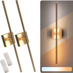 Battery Operated Wall Sconce Set of Two - 15600 mAh Battery with Adjustable Brightness & Tone - 6W Battery Sconces with Remote & Touch Control - Up to 80 Hours - 26.5 in (67 cm) | Gold - 2 Pack - Grand Goldman