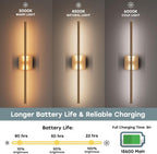 Battery Operated Wall Sconce Set of Two - 15600 mAh Battery with Adjustable Brightness & Tone - 6W Battery Sconces with Remote & Touch Control - Up to 80 Hours - 26.5 in (67 cm) | Gold - 2 Pack - Grand Goldman