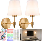 Battery Operated Wall Sconces Set Of Two, Wireless Battery Wall Light With 10000mAh RGB Rechargeable Magnetic Bulb, Rechargeable Wall Sconce With Remote Control For Bedroom, No Electrician Required - Grand Goldman