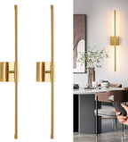 Battery Operated Wall Sconces Set of 2, Dimmable Battery Wall Sconce with Remote Control, Black Gold LED Rechargeable Sconces, 24 Inch Modern Wireless Wall Lights for Bedroom, Living Room - Grand Goldman