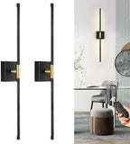 Battery Operated Wall Sconces Set of 2, Dimmable Battery Wall Sconce with Remote Control, Black Gold LED Rechargeable Sconces, 24 Inch Modern Wireless Wall Lights for Bedroom, Living Room - Grand Goldman