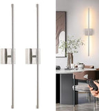 Battery Operated Wall Sconces Set of 2, Dimmable Battery Wall Sconce with Remote Control, Black Gold LED Rechargeable Sconces, 24 Inch Modern Wireless Wall Lights for Bedroom, Living Room - Grand Goldman