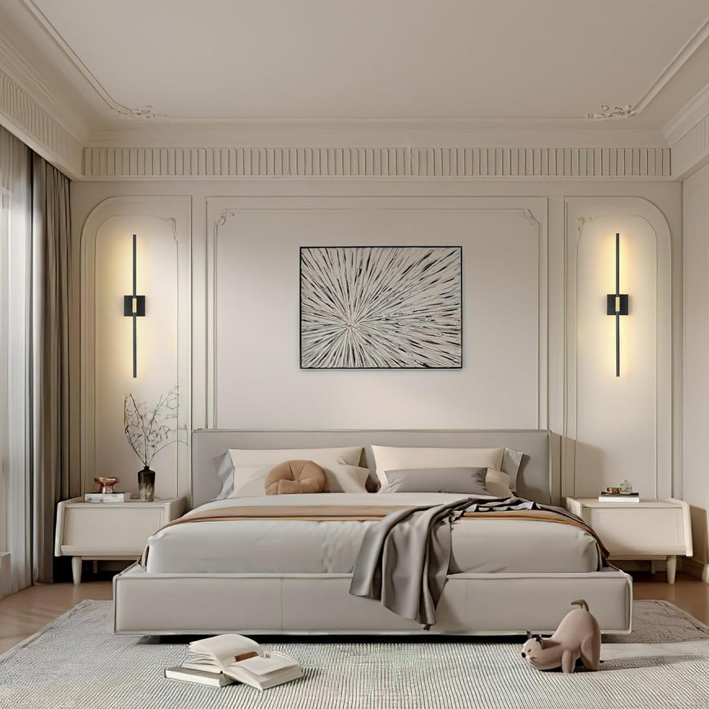 Battery Operated Wall Sconces Set of 2, Dimmable Battery Wall Sconce with Remote Control, Black Gold LED Rechargeable Sconces, 24 Inch Modern Wireless Wall Lights for Bedroom, Living Room - Grand Goldman