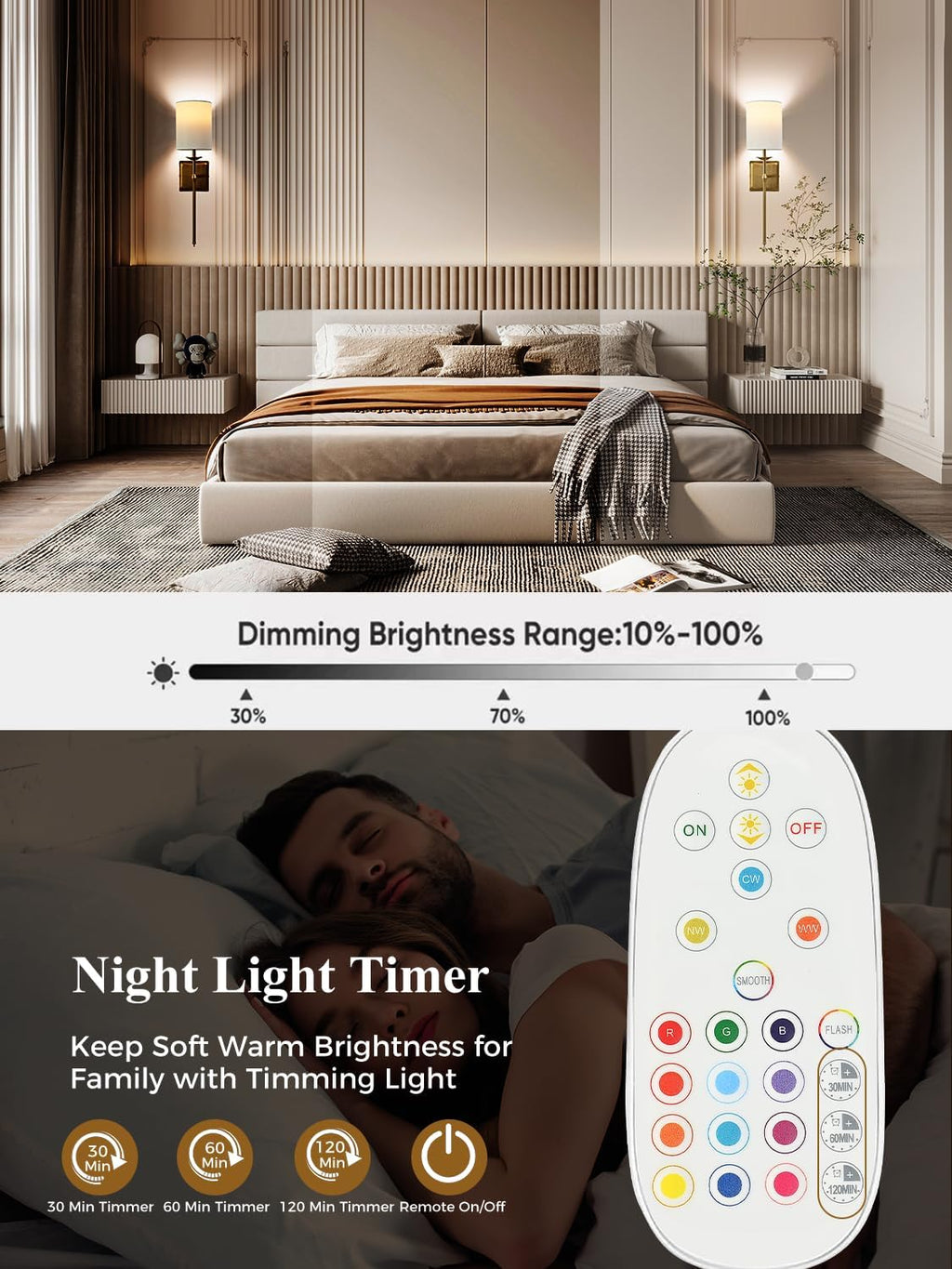 Battery Operated Wall Sconces Set of 2 Two Wireless Sconces Brass Gold Rechargeable Wall Lights Dimmable&RGB Battery Powered Wall Sconce Wall Decor for Bedroom Living Room, Remote Control - Grand Goldman