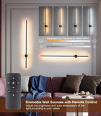 Battery Operated Wall Sconces Set of Two, USB Rechargeable Wall Lights with Remote Control, Dimmable LED Wall Lamp Indoor, 360° Rotation Wireless Lights for Living Room Bedroom Hallway, Black, 39 inch - Grand Goldman