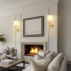 Battery Operated Wall Sconces Set of Two, with Remote Control, Dimmable, Warm White/Natural White/Daylight/RGB, Wireless Rechargeable Wall Light for Living Room, Bedroom, Entryway, Gold - Grand Goldman