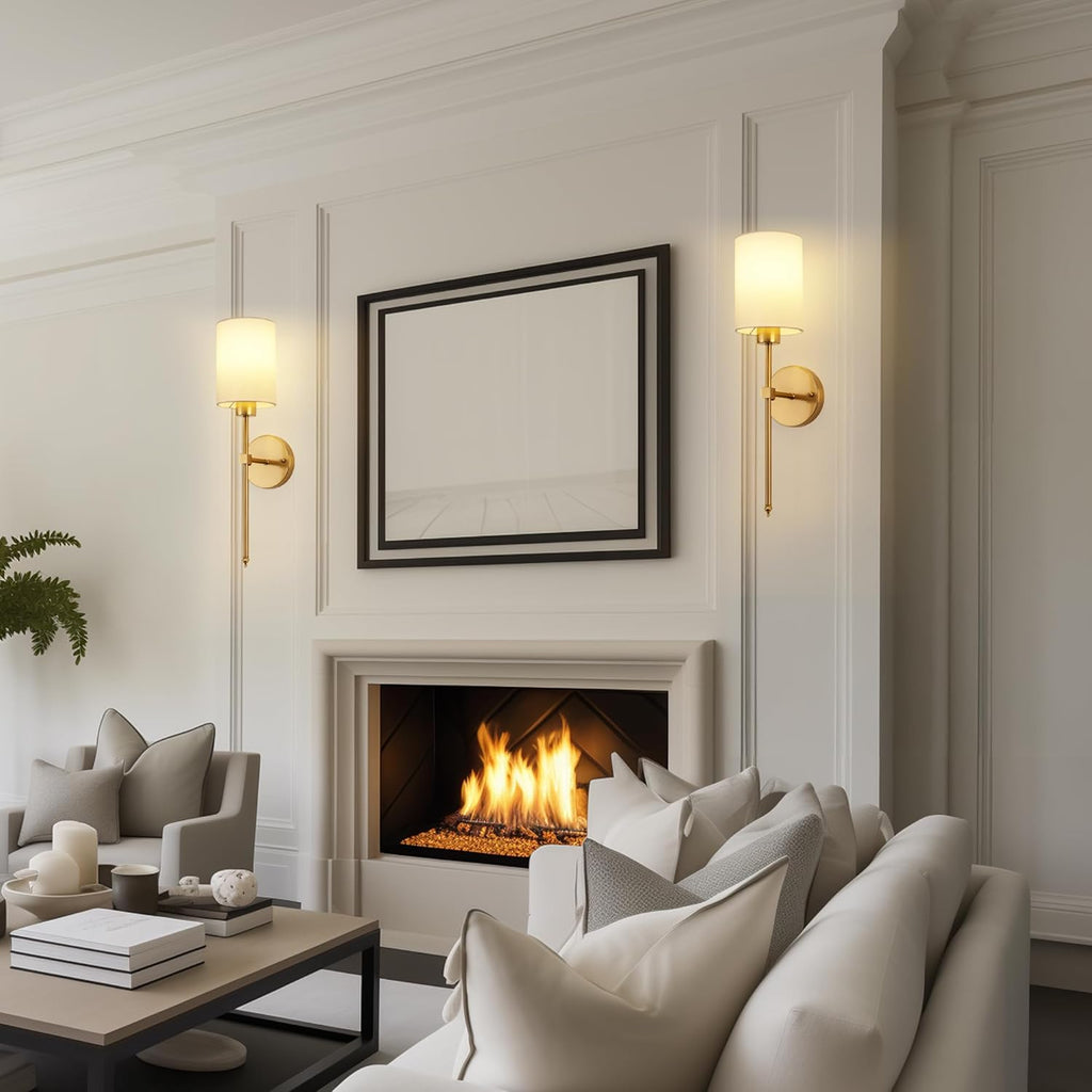 Battery Operated Wall Sconces Set of Two, with Remote Control, Dimmable, Warm White/Natural White/Daylight/RGB, Wireless Rechargeable Wall Light for Living Room, Bedroom, Entryway, Gold - Grand Goldman