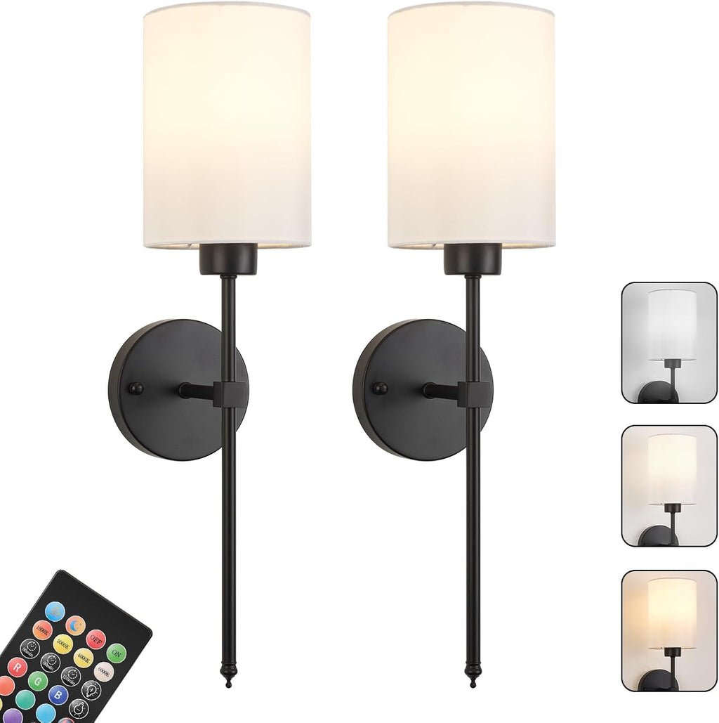 Battery Operated Wall Sconces Set of Two, with Remote Control, Dimmable, Warm White/Natural White/Daylight/RGB, Wireless Rechargeable Wall Light for Living Room, Bedroom, Entryway, Gold - Grand Goldman