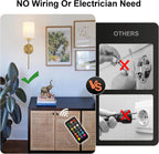 Battery Operated Wall Sconces Set of Two, with Remote Control, Dimmable, Warm White/Natural White/Daylight/RGB, Wireless Rechargeable Wall Light for Living Room, Bedroom, Entryway, Gold - Grand Goldman