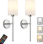 Battery Operated Wall Sconces Set of Two, with Remote Control, Dimmable, Warm White/Natural White/Daylight/RGB, Wireless Rechargeable Wall Light for Living Room, Bedroom, Entryway, Gold - Grand Goldman