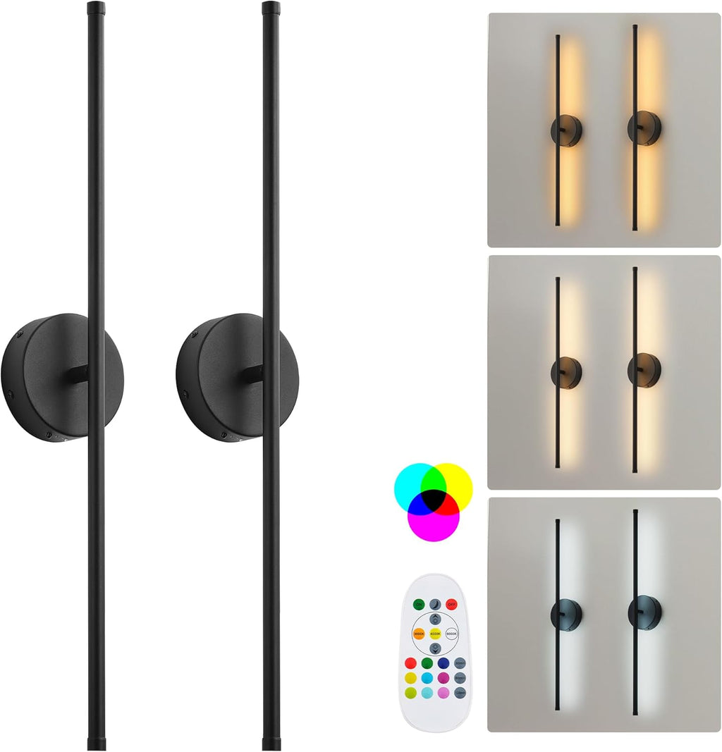 Battery Operated Wall Sconces with Remote Control, Dimmable Wall Sconces Set of Two, 350°Rotate, 3000K LED Gold Wireless Wall Light for Living Room, Bedroom, Hallway, 28.3 Inch (2 Pack) - Grand Goldman