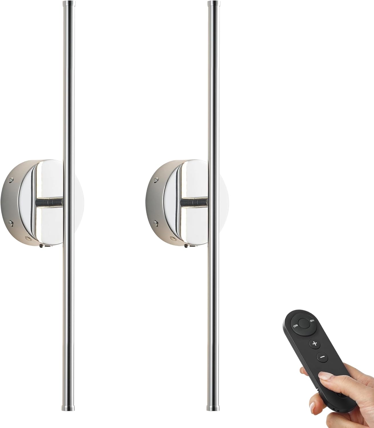 Battery Operated Wall Sconces with Remote Control, Dimmable Wall Sconces Set of Two, 350°Rotate, 3000K LED Gold Wireless Wall Light for Living Room, Bedroom, Hallway, 28.3 Inch (2 Pack) - Grand Goldman